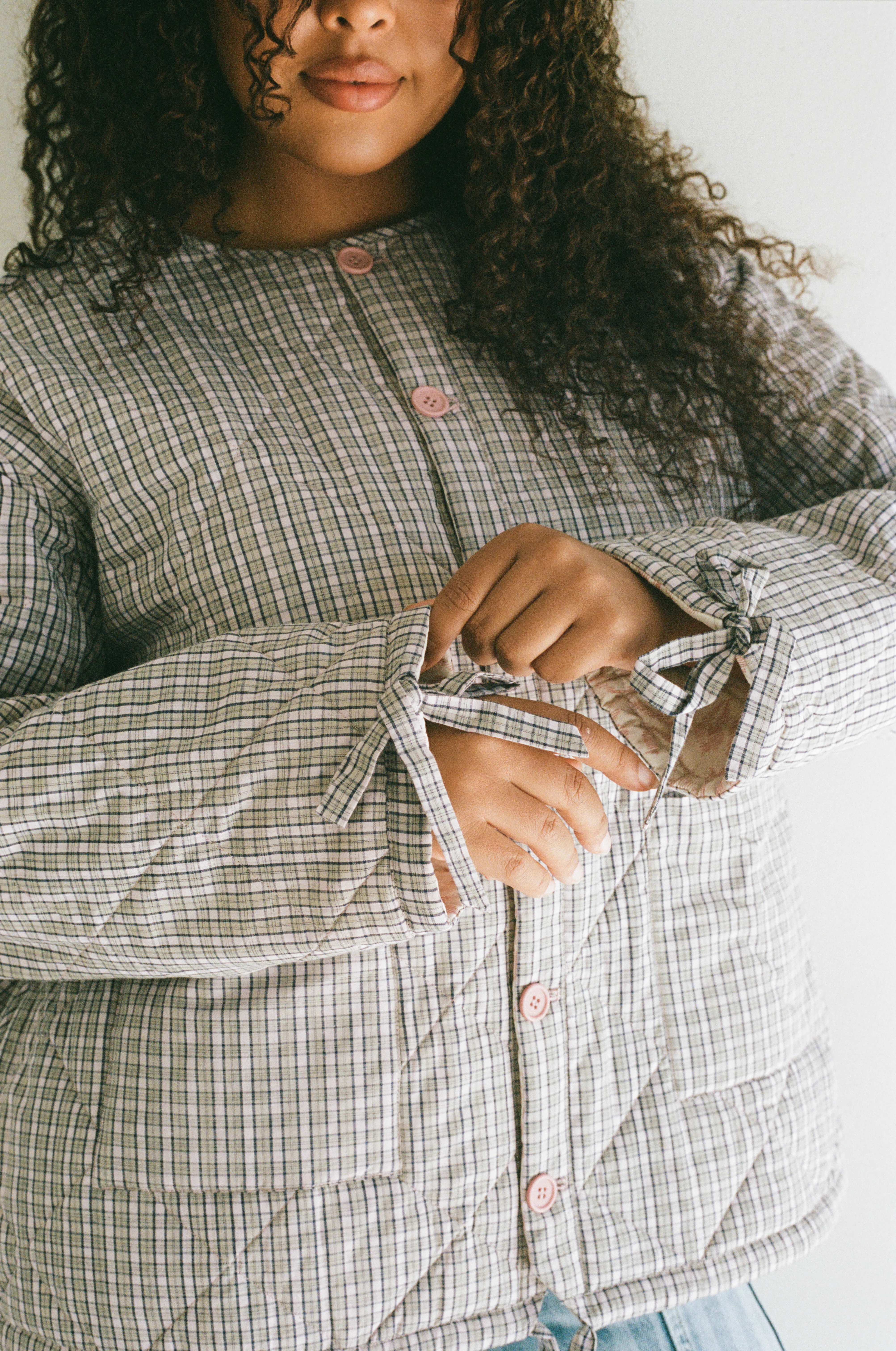 Chloe Quilted Jacket - Rosebud/Check - Image 5