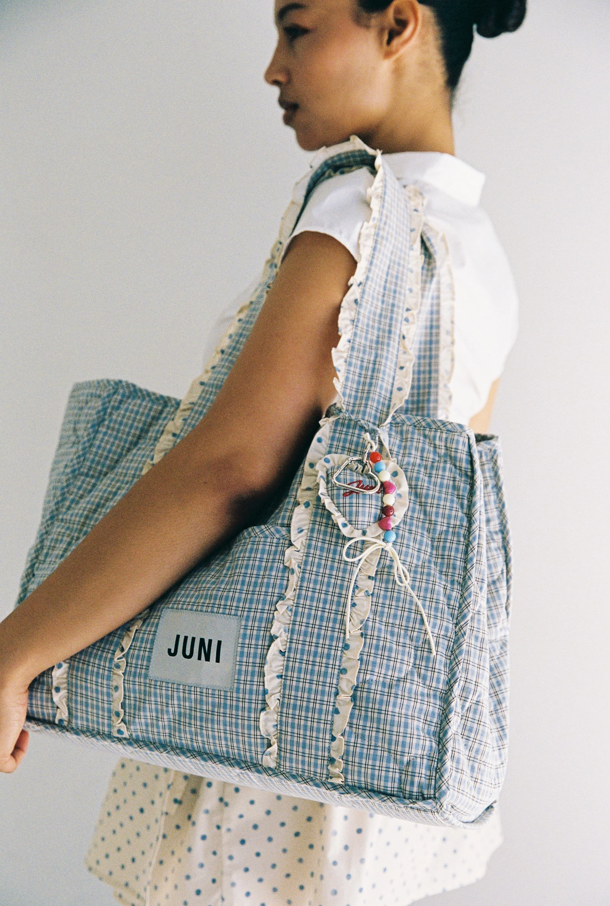 Heart Bag Charm - Blue Check - Image 3