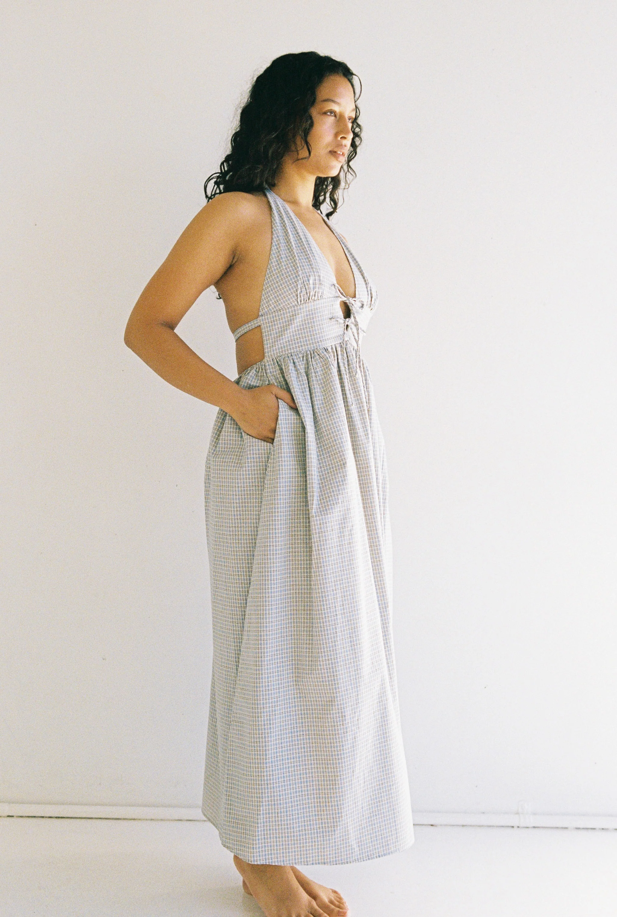 Lily Midi Dress - Blue Check - Image 7